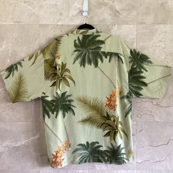 Tommy Bahama 100% Silk Shirt XL Green Palm Tropical Resortwear, Holiday Gift - Picture 3 of 9